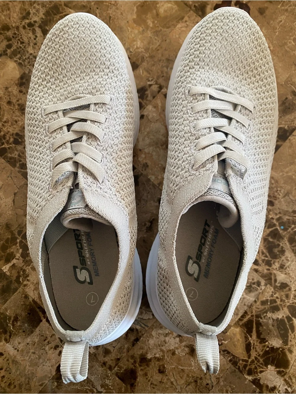 Skechers Light Silver Knit Slip-On Lace-Up Kids Sneakers